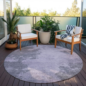 HomeRoots 8' Stylish Purple & Gray Round Abstract Indoor-Outdoor Area Rug – Durable, Washable, Modern Design! 625285