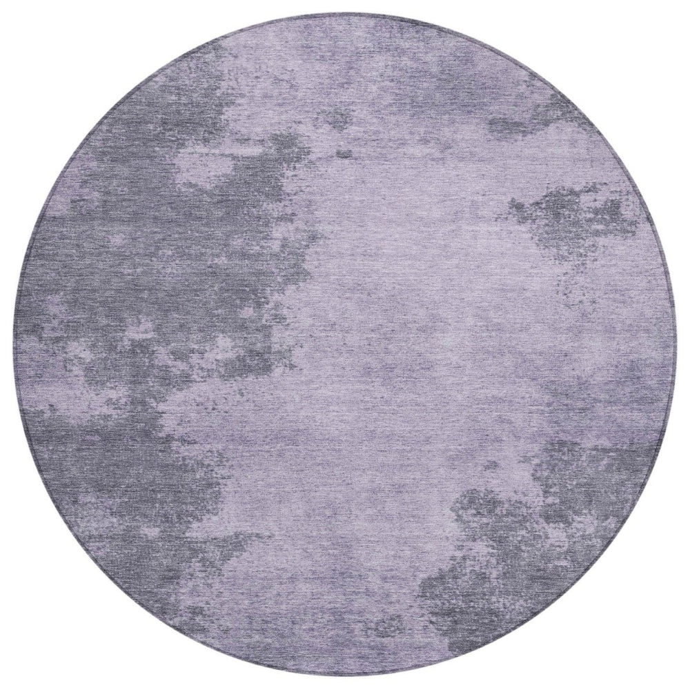 HomeRoots 8' Stylish Purple & Gray Round Abstract Indoor-Outdoor Area Rug – Durable, Washable, Modern Design! 625285