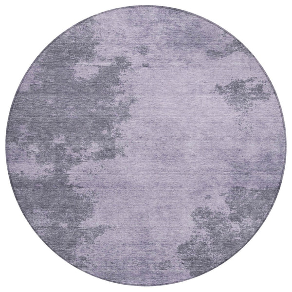 HomeRoots 8' Stylish Purple & Gray Round Abstract Indoor-Outdoor Area Rug – Durable, Washable, Modern Design! 625285