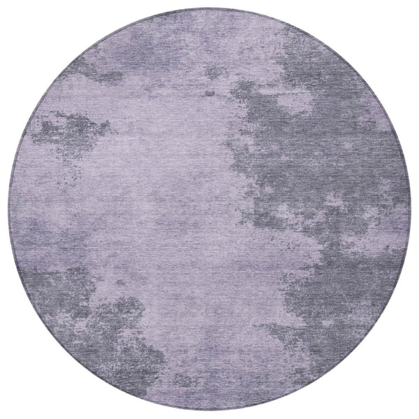 HomeRoots 8' Stylish Purple & Gray Round Abstract Indoor-Outdoor Area Rug – Durable, Washable, Modern Design! 625285