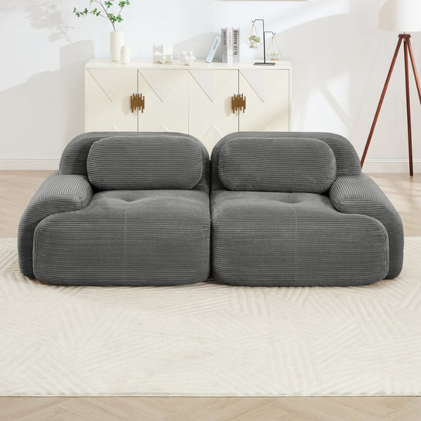 English Elm 82'' Curved Modular Sofa Corduroy Upholstered Two Seat Living Room Lounge Grey W714P323646