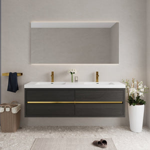 English Elm 72" Floating Oak Fluted Double Vanity with Stone Resin Basins for Primary Bath W1573P264345
