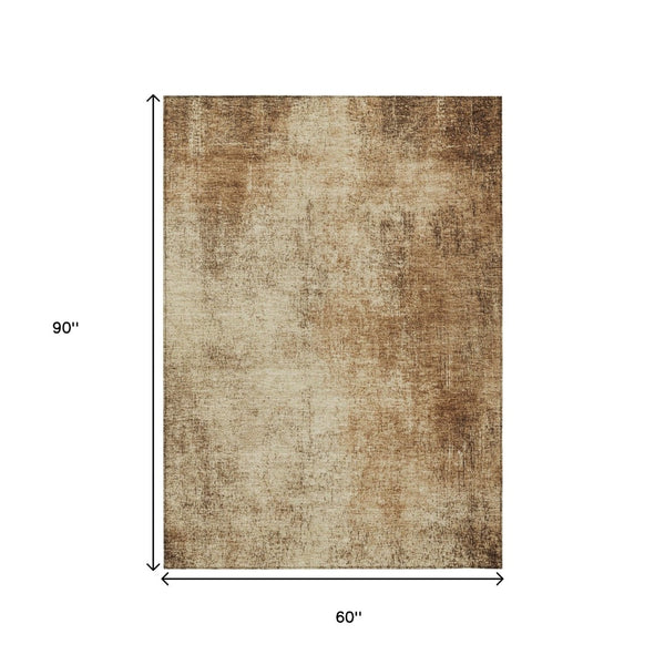 HomeRoots 5' X 8' Beige and Brown Abstract Area Rug - Durable, Washable for Indoor/Outdoor Spaces, Modern Design 625296