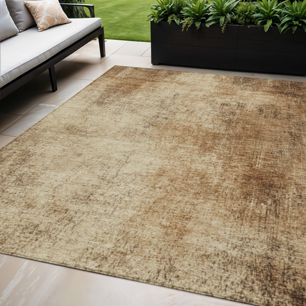 HomeRoots 5' X 8' Beige and Brown Abstract Area Rug - Durable, Washable for Indoor/Outdoor Spaces, Modern Design 625296