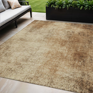 HomeRoots 5' X 8' Beige and Brown Abstract Area Rug - Durable, Washable for Indoor/Outdoor Spaces, Modern Design 625296