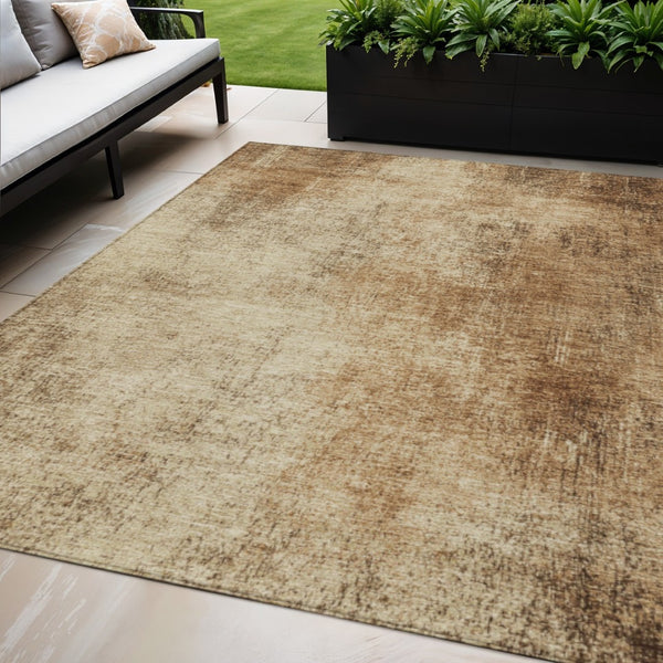 HomeRoots 5' X 8' Beige and Brown Abstract Area Rug - Durable, Washable for Indoor/Outdoor Spaces, Modern Design 625296