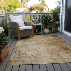 HomeRoots 5' X 8' Beige and Brown Abstract Area Rug - Durable, Washable for Indoor/Outdoor Spaces, Modern Design 625296