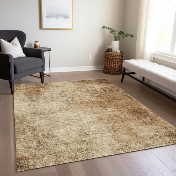 HomeRoots 5' X 8' Beige and Brown Abstract Area Rug - Durable, Washable for Indoor/Outdoor Spaces, Modern Design 625296