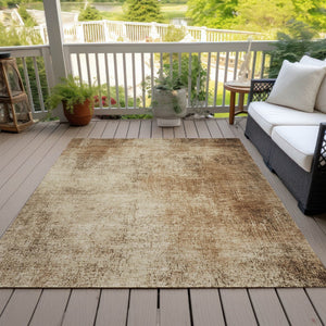 HomeRoots 5' X 8' Beige and Brown Abstract Area Rug - Durable, Washable for Indoor/Outdoor Spaces, Modern Design 625296