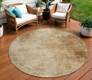HomeRoots 8' Round Abstract Area Rug in Beige & Brown - Washable, Durable, Modern Design for Indoors & Outdoors 625297