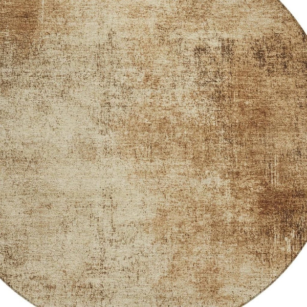 HomeRoots 8' Round Abstract Area Rug in Beige & Brown - Washable, Durable, Modern Design for Indoors & Outdoors 625297