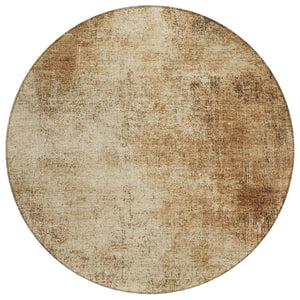 HomeRoots 8' Round Abstract Area Rug in Beige & Brown - Washable, Durable, Modern Design for Indoors & Outdoors 625297