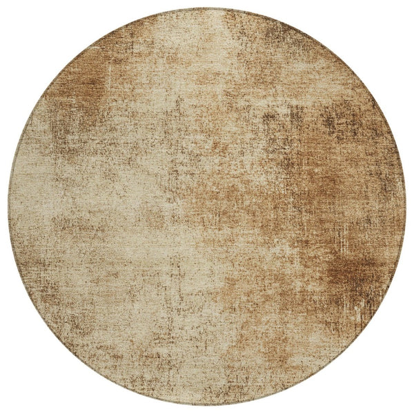 HomeRoots 8' Round Abstract Area Rug in Beige & Brown - Washable, Durable, Modern Design for Indoors & Outdoors 625297