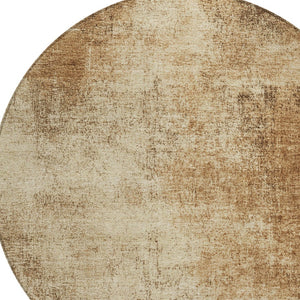 HomeRoots 8' Round Abstract Area Rug in Beige & Brown - Washable, Durable, Modern Design for Indoors & Outdoors 625297