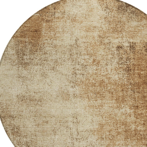 HomeRoots 8' Round Abstract Area Rug in Beige & Brown - Washable, Durable, Modern Design for Indoors & Outdoors 625297