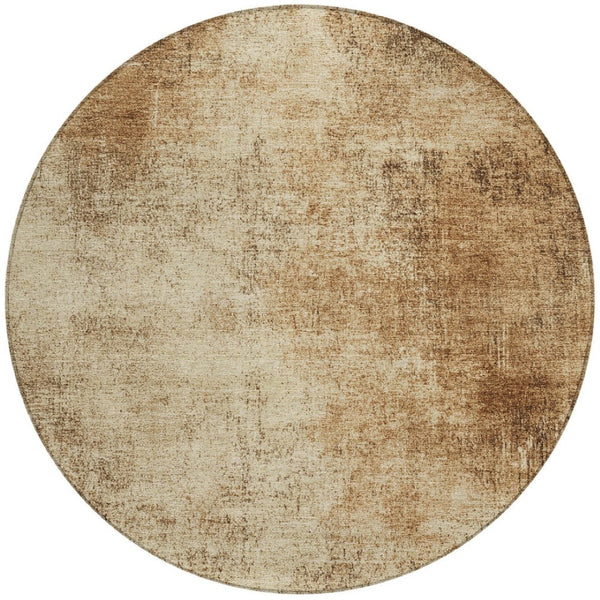 HomeRoots 8' Round Abstract Area Rug in Beige & Brown - Washable, Durable, Modern Design for Indoors & Outdoors 625297