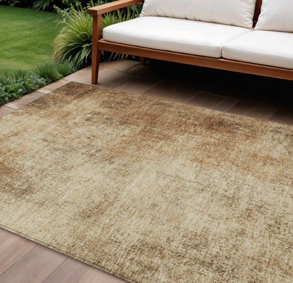 HomeRoots 9' X 12' Beige and Brown Abstract Area Rug - Washable, Durable, Indoor/Outdoor Use for Any Space 625299