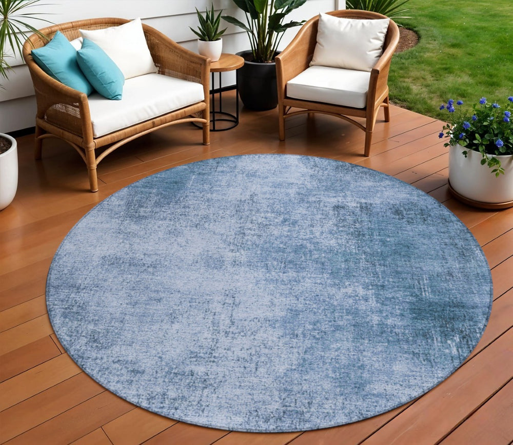 HomeRoots 8' Blue Round Abstract Washable Area Rug for Indoor & Outdoor Spaces – Stylish, Durable, and Versatile! 625303