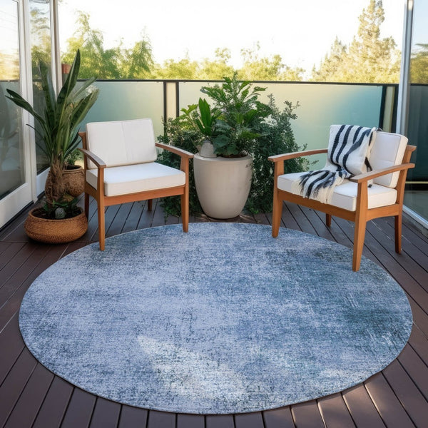 HomeRoots 8' Blue Round Abstract Washable Area Rug for Indoor & Outdoor Spaces – Stylish, Durable, and Versatile! 625303