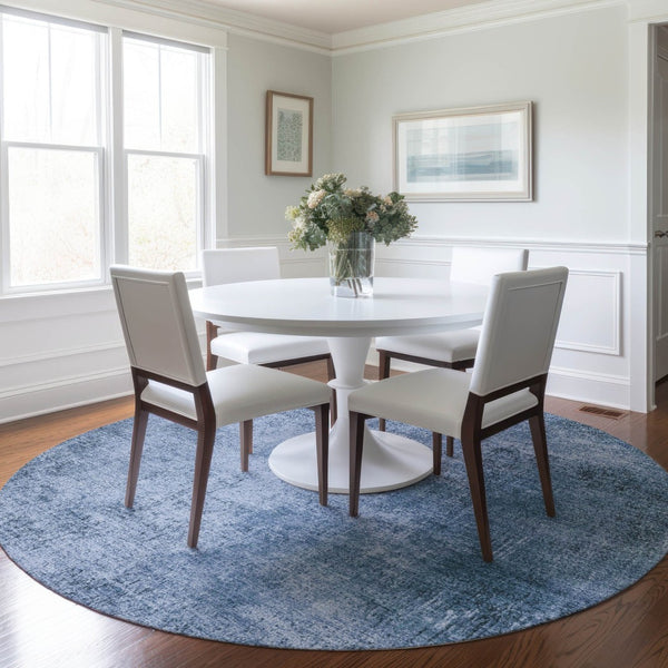HomeRoots 8' Blue Round Abstract Washable Area Rug for Indoor & Outdoor Spaces – Stylish, Durable, and Versatile! 625303