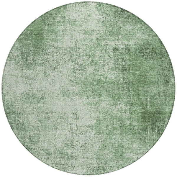 HomeRoots 8' Stylish Green & Charcoal Abstract Round Washable Area Rug for Indoor & Outdoor Versatility 625309