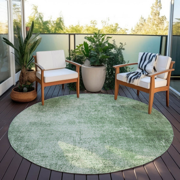 HomeRoots 8' Stylish Green & Charcoal Abstract Round Washable Area Rug for Indoor & Outdoor Versatility 625309