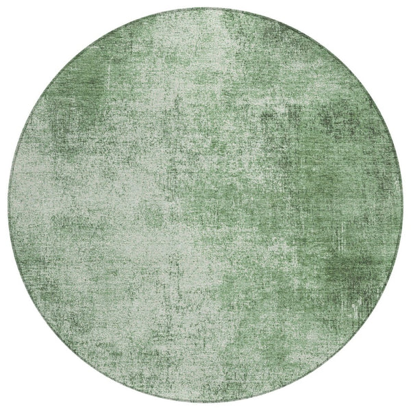 HomeRoots 8' Stylish Green & Charcoal Abstract Round Washable Area Rug for Indoor & Outdoor Versatility 625309