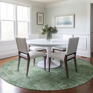 HomeRoots 8' Stylish Green & Charcoal Abstract Round Washable Area Rug for Indoor & Outdoor Versatility 625309