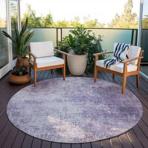 HomeRoots 8' Round Abstract Geometric Area Rug in Lavender & Lilac – Stylish, Washable for Indoor/Outdoor Use 625315