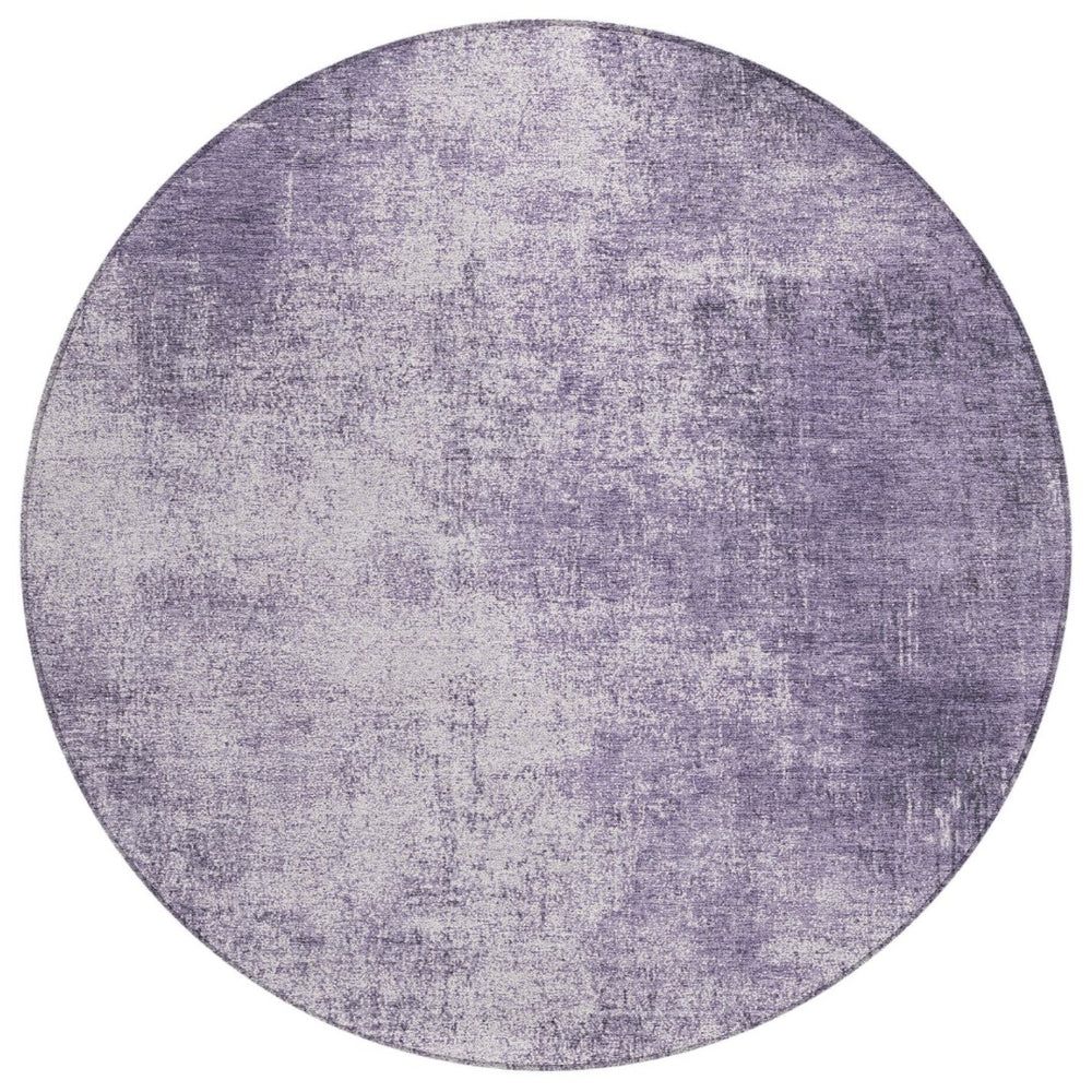 HomeRoots 8' Round Abstract Geometric Area Rug in Lavender & Lilac – Stylish, Washable for Indoor/Outdoor Use 625315