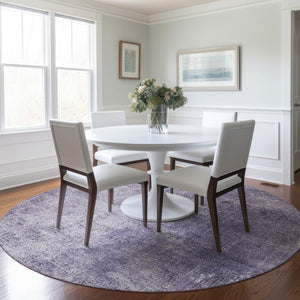 HomeRoots 8' Round Abstract Geometric Area Rug in Lavender & Lilac – Stylish, Washable for Indoor/Outdoor Use 625315