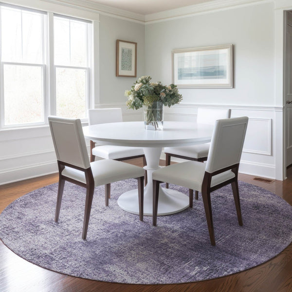 HomeRoots 8' Round Abstract Geometric Area Rug in Lavender & Lilac – Stylish, Washable for Indoor/Outdoor Use 625315