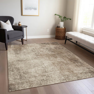 HomeRoots 5' Taupe and Brown Abstract Washable Area Rug – Stylish Indoor/Outdoor Design for High-Traffic Spaces 625320