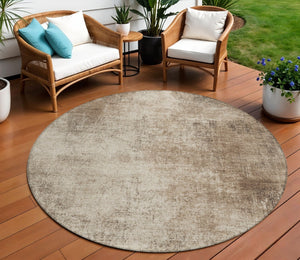 HomeRoots 8' Stylish Taupe & Brown Round Abstract Washable Rug - Durable, Versatile for Indoor & Outdoor Use 625321