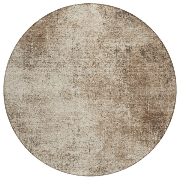HomeRoots 8' Stylish Taupe & Brown Round Abstract Washable Rug - Durable, Versatile for Indoor & Outdoor Use 625321