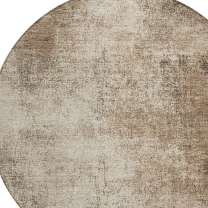 HomeRoots 8' Stylish Taupe & Brown Round Abstract Washable Rug - Durable, Versatile for Indoor & Outdoor Use 625321
