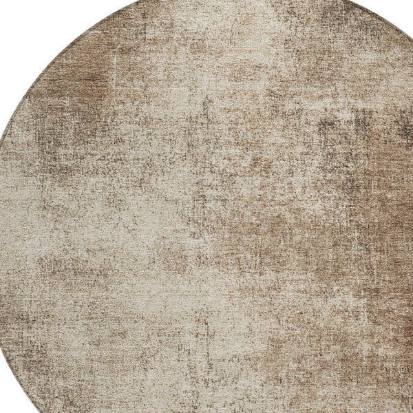 HomeRoots 8' Stylish Taupe & Brown Round Abstract Washable Rug - Durable, Versatile for Indoor & Outdoor Use 625321