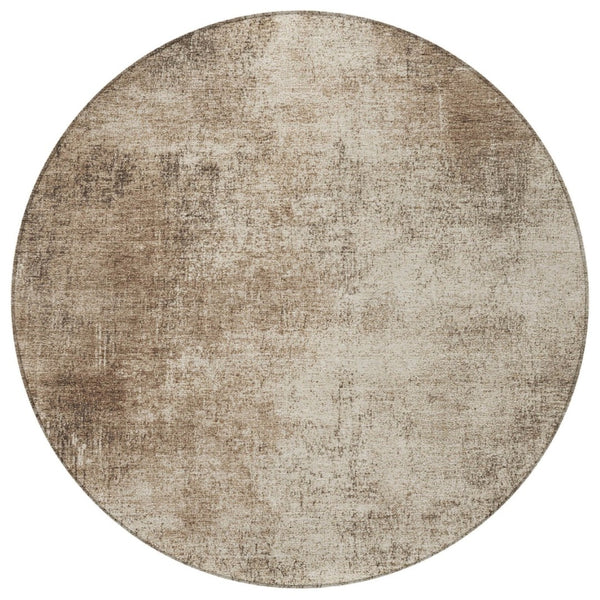 HomeRoots 8' Stylish Taupe & Brown Round Abstract Washable Rug - Durable, Versatile for Indoor & Outdoor Use 625321