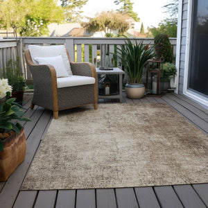 HomeRoots 9' Taupe and Brown Abstract Washable Area Rug - Indoor/Outdoor Versatile, Durable, and Stylish! 625323