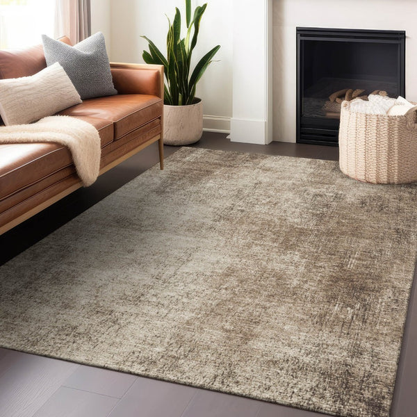 HomeRoots 9' Taupe and Brown Abstract Washable Area Rug - Indoor/Outdoor Versatile, Durable, and Stylish! 625323