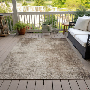 HomeRoots 9' Taupe and Brown Abstract Washable Area Rug - Indoor/Outdoor Versatile, Durable, and Stylish! 625323