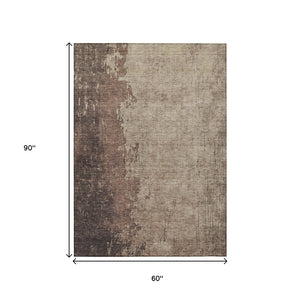 HomeRoots 5' Chocolate and Taupe Abstract Area Rug - Washable, Stain-Resistant, Perfect for Indoor/Outdoor Use 625326