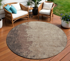 HomeRoots 8' Round Washable Area Rug in Chocolate & Taupe - Modern Abstract Design for Indoor & Outdoor Use 625327