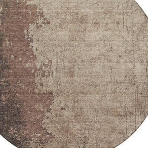 HomeRoots 8' Round Washable Area Rug in Chocolate & Taupe - Modern Abstract Design for Indoor & Outdoor Use 625327