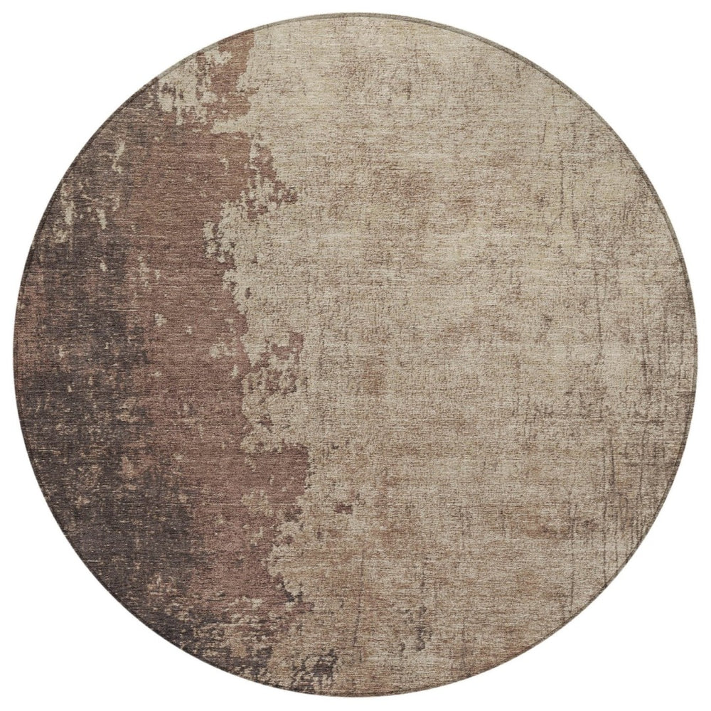 HomeRoots 8' Round Washable Area Rug in Chocolate & Taupe - Modern Abstract Design for Indoor & Outdoor Use 625327