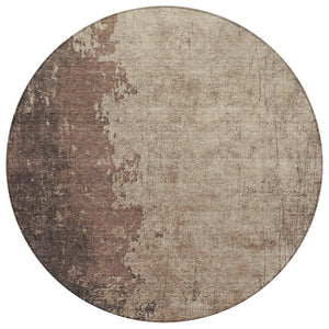 HomeRoots 8' Round Washable Area Rug in Chocolate & Taupe - Modern Abstract Design for Indoor & Outdoor Use 625327