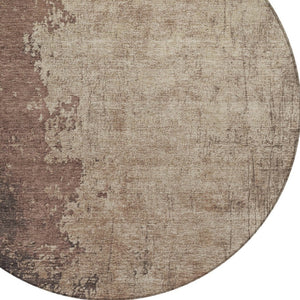 HomeRoots 8' Round Washable Area Rug in Chocolate & Taupe - Modern Abstract Design for Indoor & Outdoor Use 625327