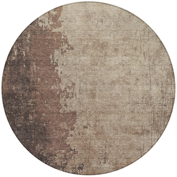 HomeRoots 8' Round Washable Area Rug in Chocolate & Taupe - Modern Abstract Design for Indoor & Outdoor Use 625327