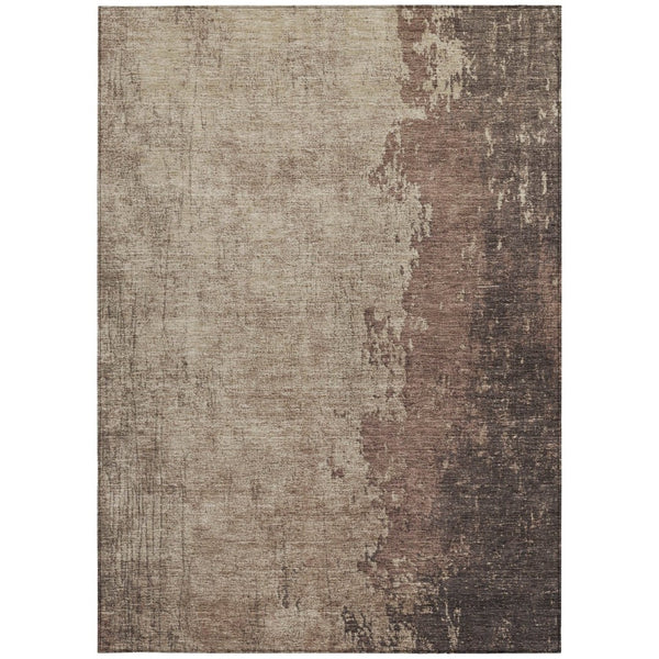 HomeRoots 10' Chocolate & Taupe Abstract Indoor Outdoor Area Rug - Durable, Washable, Modern Design for Any Space 625330