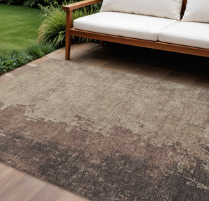 HomeRoots 10' Chocolate & Taupe Abstract Indoor Outdoor Area Rug - Durable, Washable, Modern Design for Any Space 625330